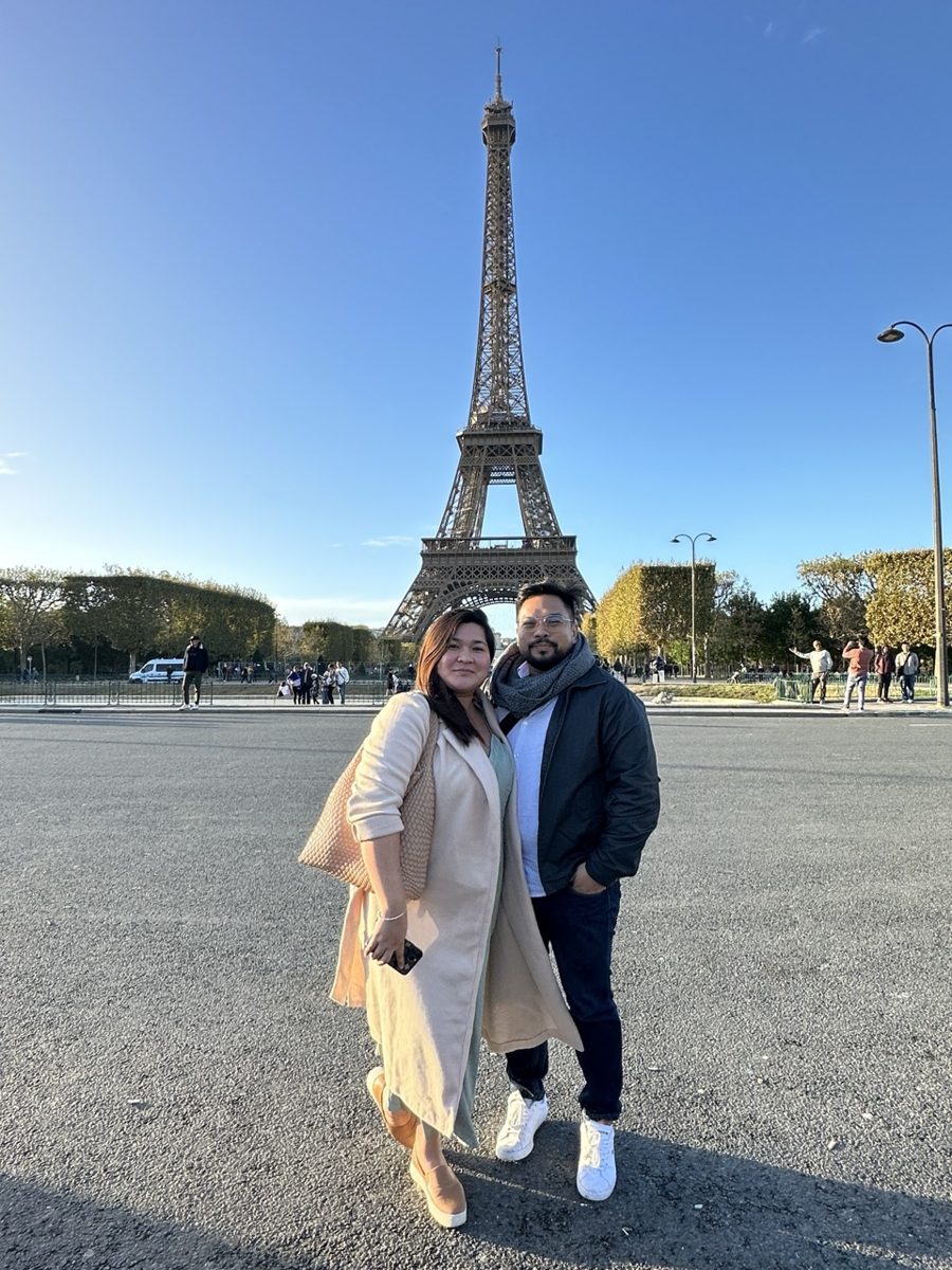 At the Eiffel Tower in Paris with Pia
